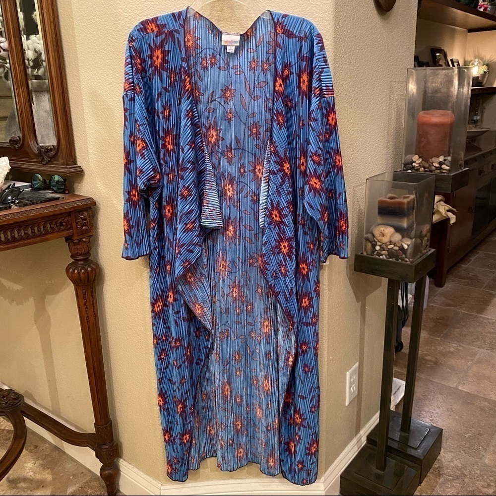 NWT~LULAROE Shirley Blue Floral Kimono Duster Open Cardigan Size Large